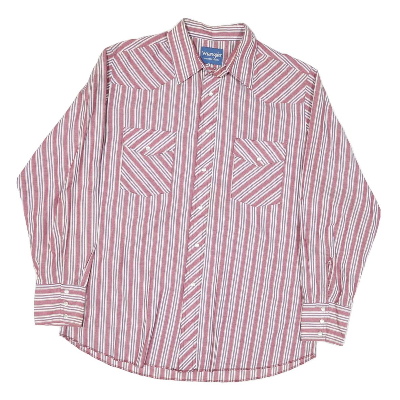 WRANGLER Mens Red & White Striped Shirt L Western Style Button Up Cotton Blend
