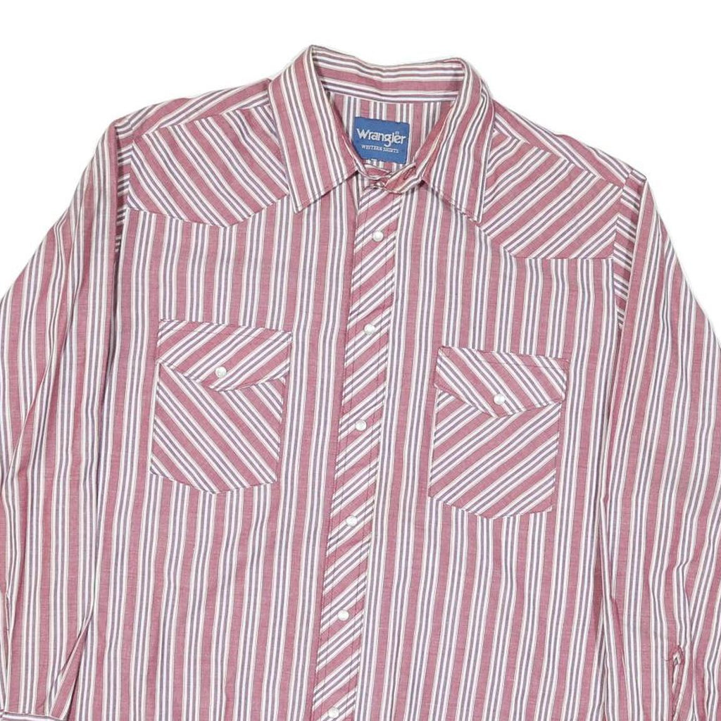WRANGLER Mens Red & White Striped Shirt L Western Style Button Up Cotton Blend