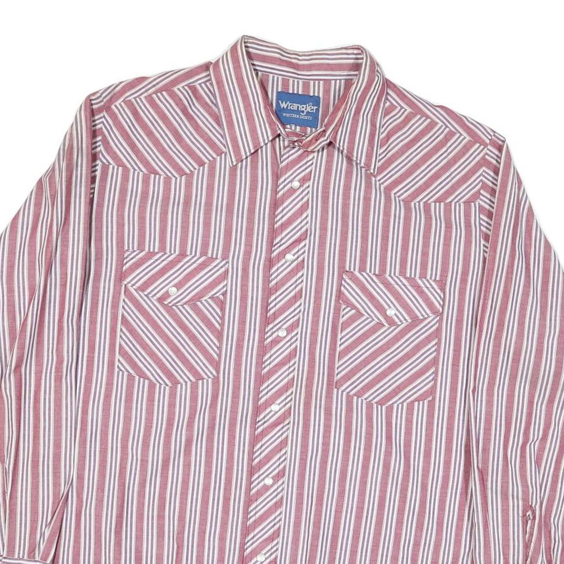 WRANGLER Mens Red & White Striped Shirt L Western Style Button Up Cotton Blend