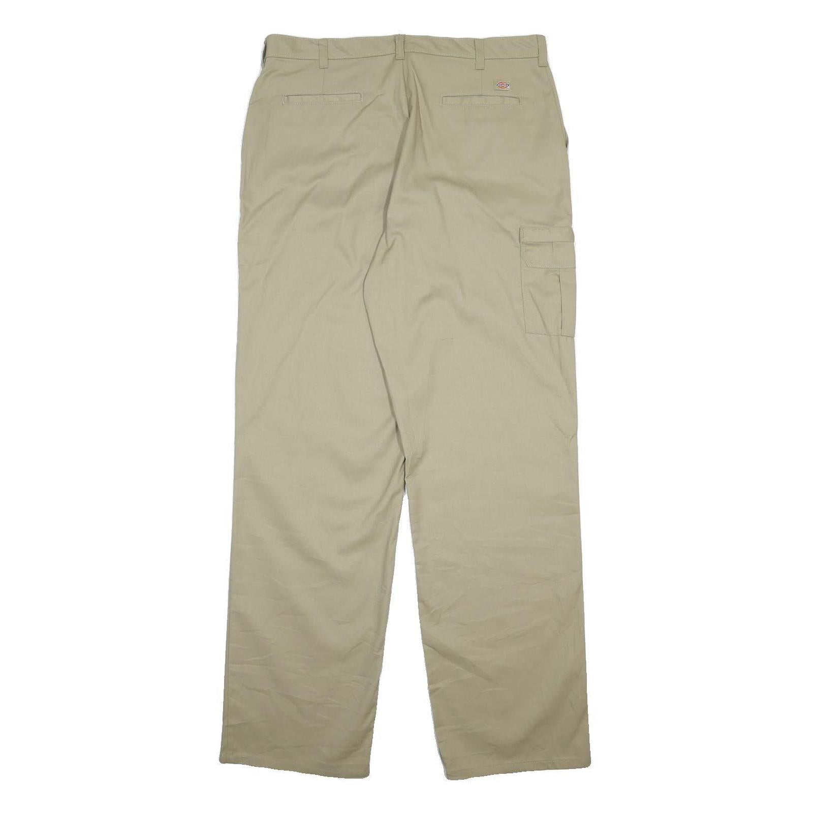 DICKIES Womens Cotton Blend Beige Relaxed Straight Trousers W35 L34 Workwear