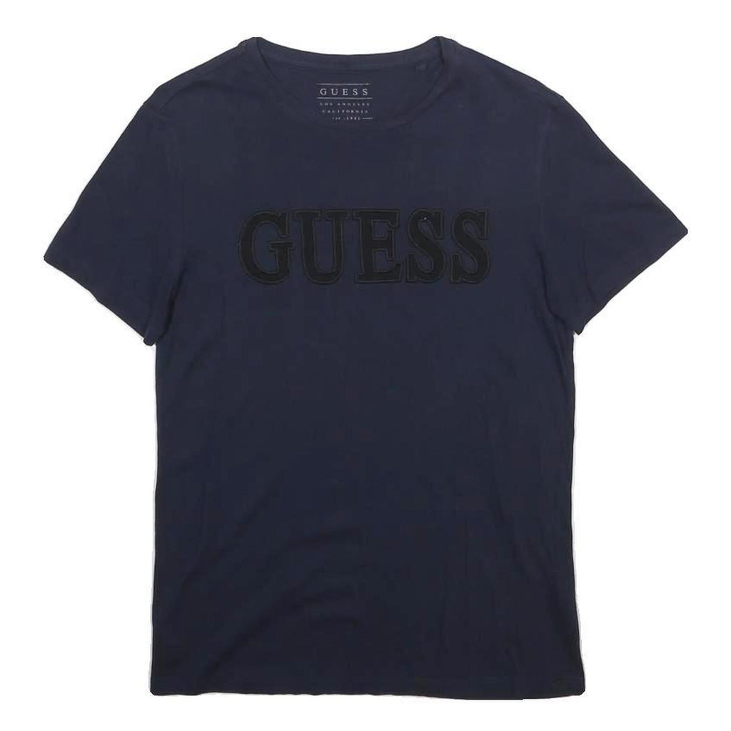 GUESS Mens Navy Blue Logo Graphic T-Shirt XS Short Sleeve Crew Neck Casual
