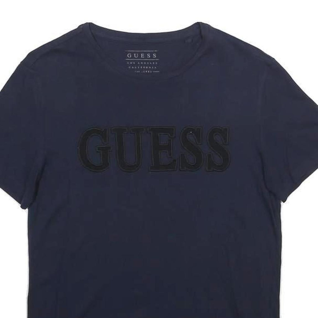 GUESS Mens Navy Blue Logo Graphic T-Shirt XS Short Sleeve Crew Neck Casual