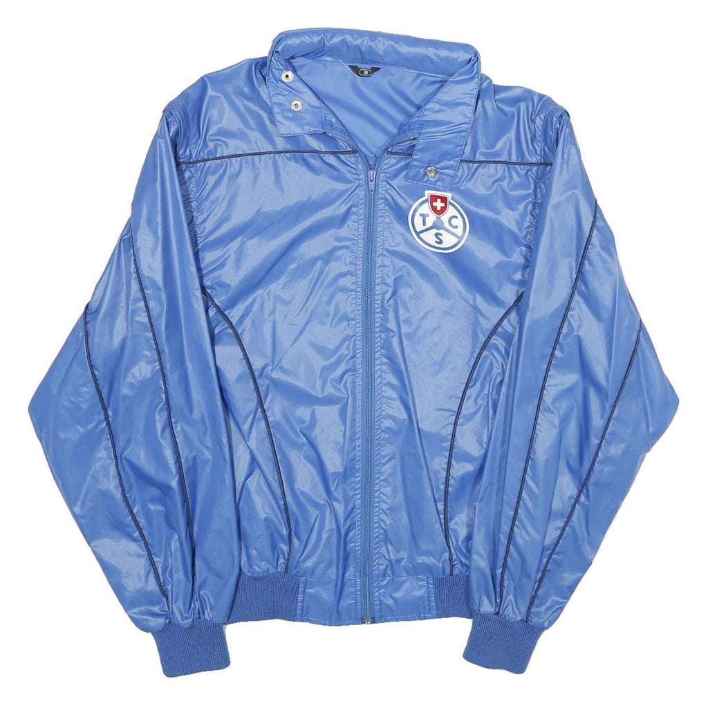 Mens Blue Nylon Sports Style Jacket M Zip Plain Lightweight Casual