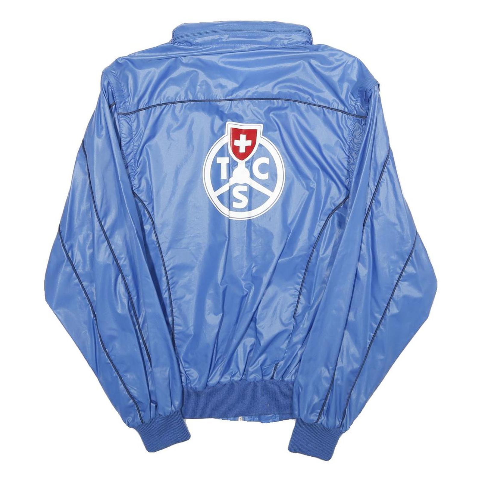 Mens Blue Nylon Sports Style Jacket M Zip Plain Lightweight Casual