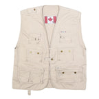 FOX Mens Beige Cotton Blend Jacket XL Multi Pocket Zip Front Casual Utility Vest