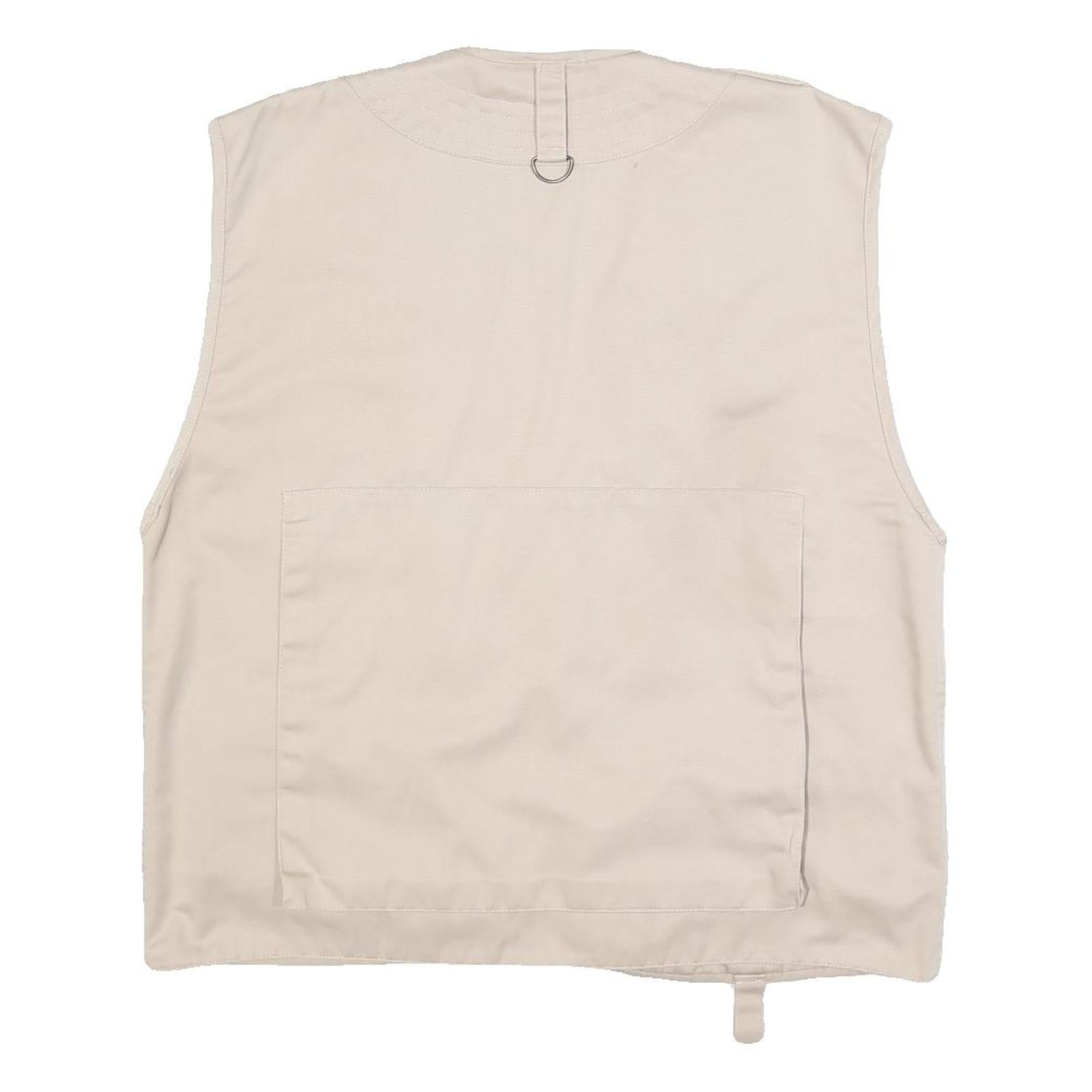 FOX Mens Beige Cotton Blend Jacket XL Multi Pocket Zip Front Casual Utility Vest