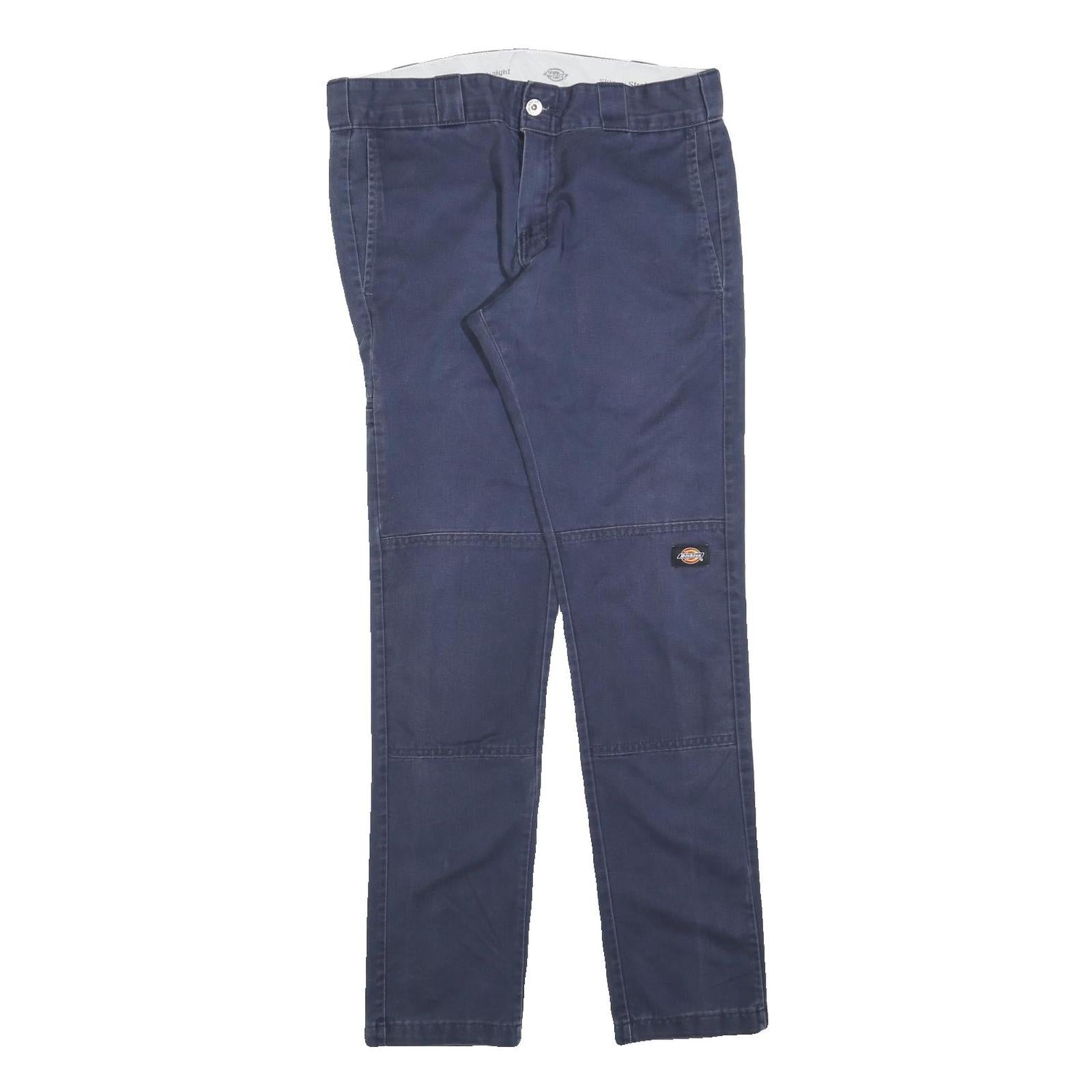 DICKIES Mens Cotton Blend Navy Slim Straight Trousers W32 L32 Workwear Casual