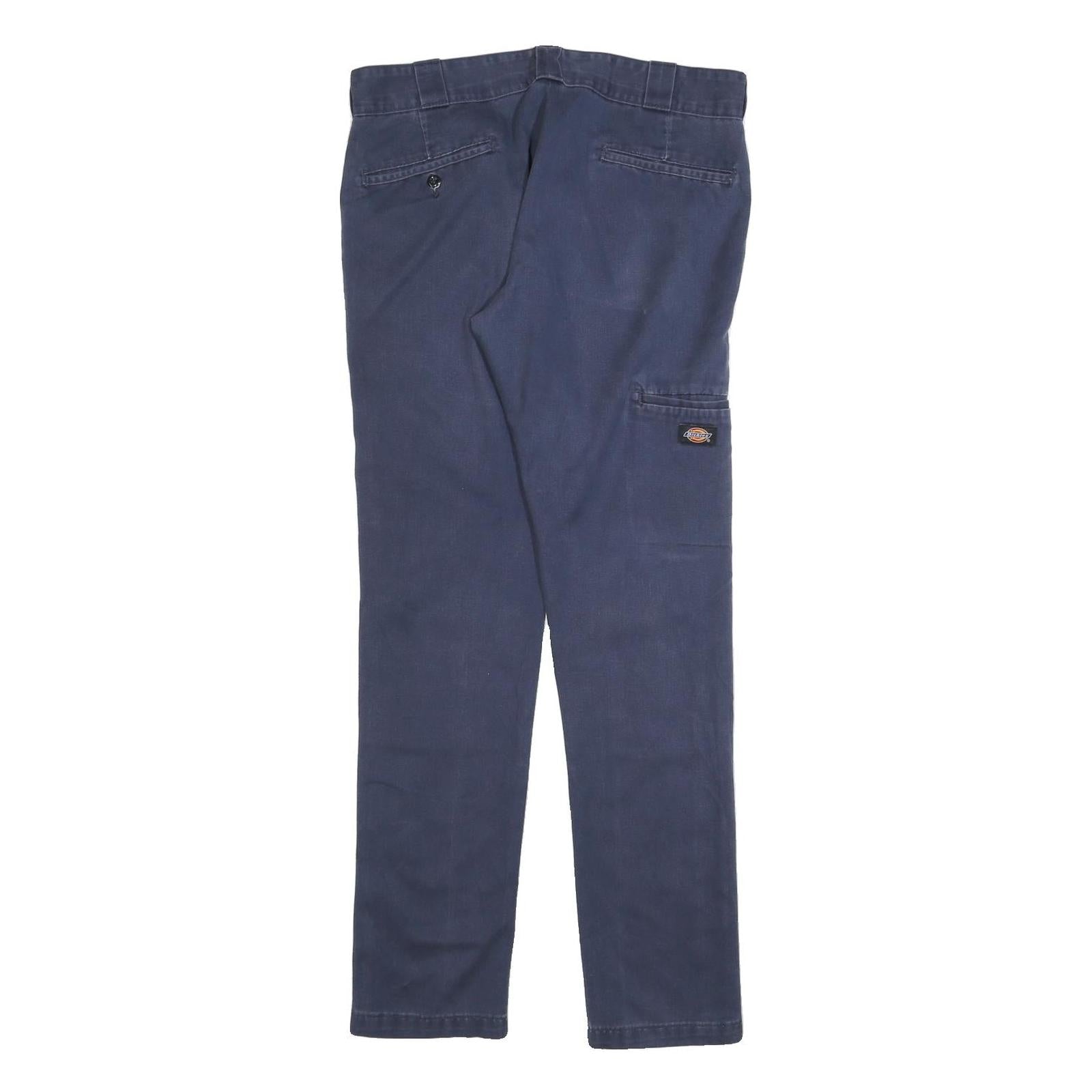 DICKIES Mens Cotton Blend Navy Slim Straight Trousers W32 L32 Workwear Casual