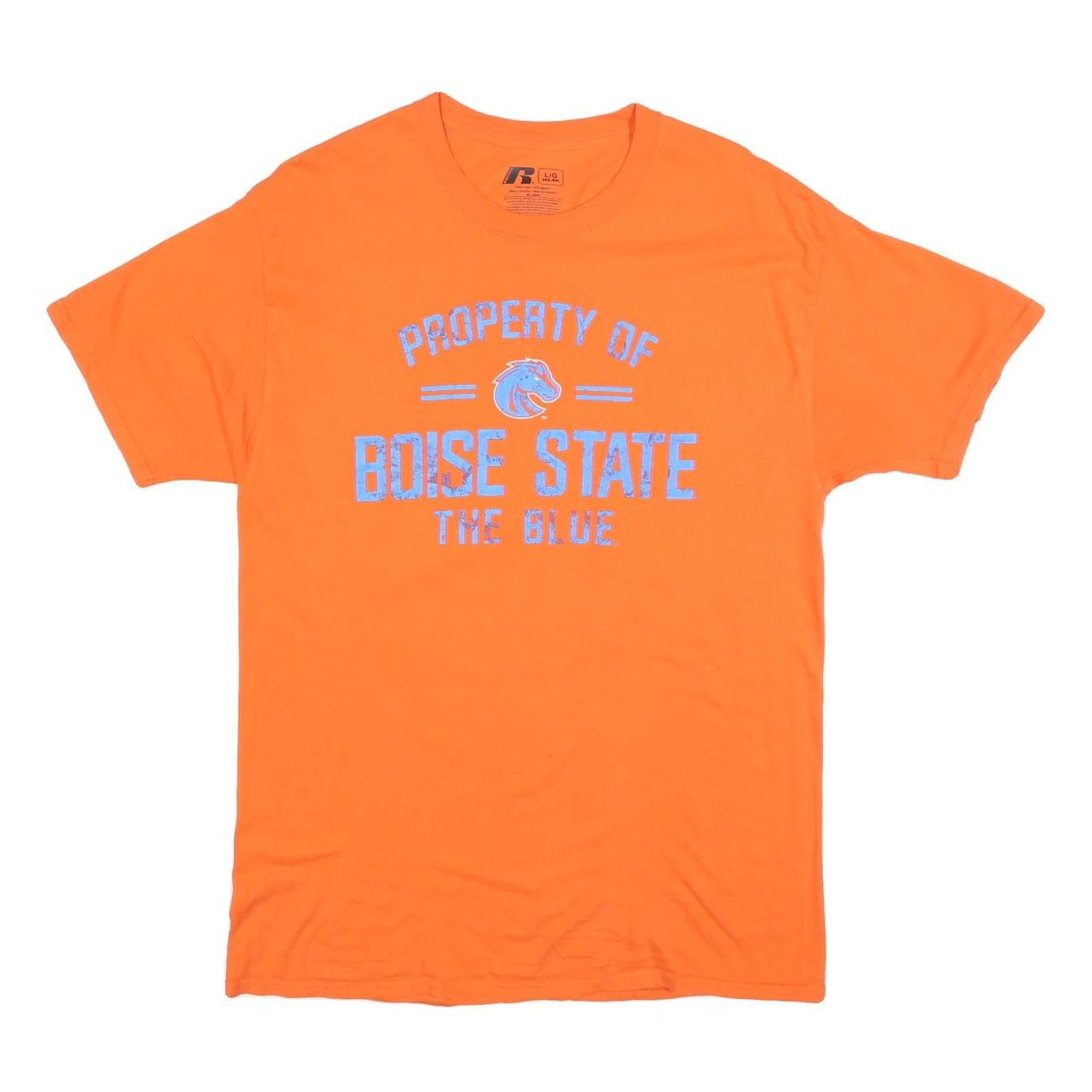 RUSSELL ATHLETIC Mens Orange Boise State Graphic T-Shirt L Short Sleeve Crew