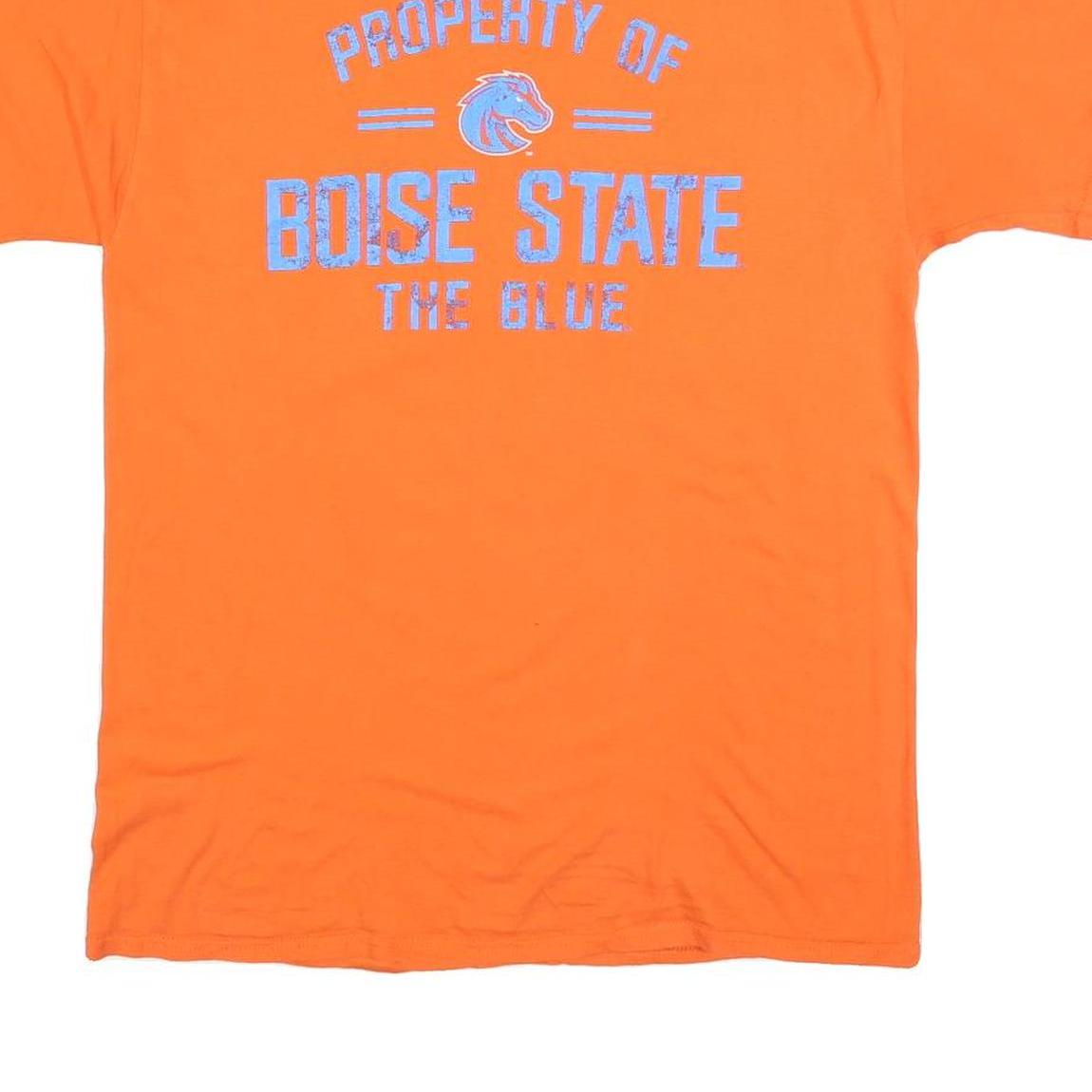RUSSELL ATHLETIC Mens Orange Boise State Graphic T-Shirt L Short Sleeve Crew