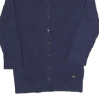 TOMMY HILFIGER Womens Navy Patterned Cotton Blend Cable Knit Cardigan XS Button
