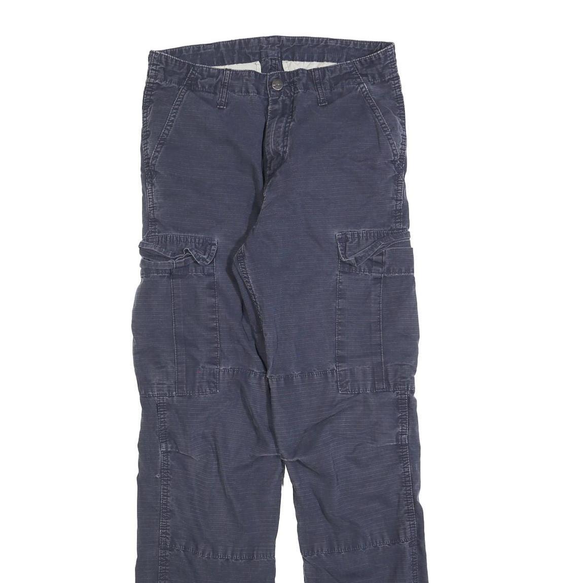 CARHARTT Mens Regular Fit Navy Blue Cargo Cotton Blend Trousers W29 L32 Durable