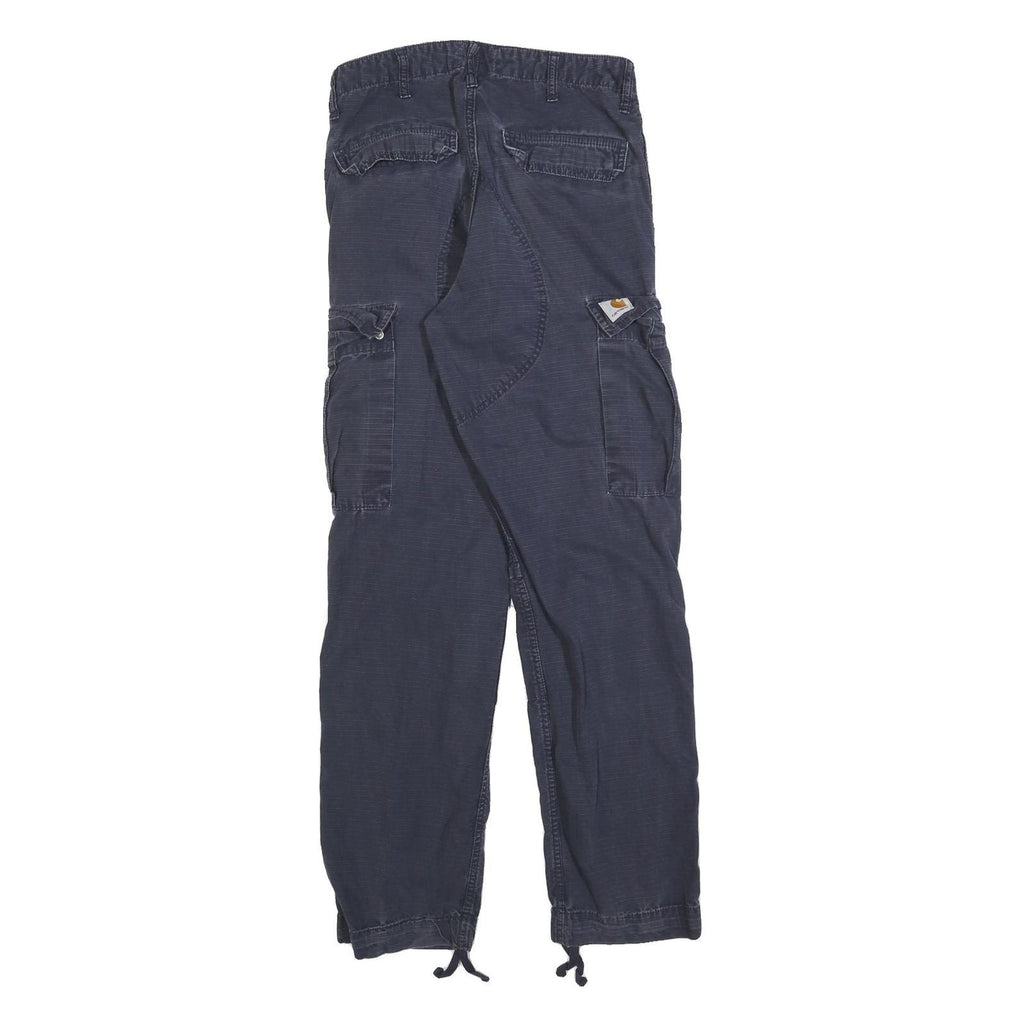 CARHARTT Mens Regular Fit Navy Blue Cargo Cotton Blend Trousers W29 L32 Durable