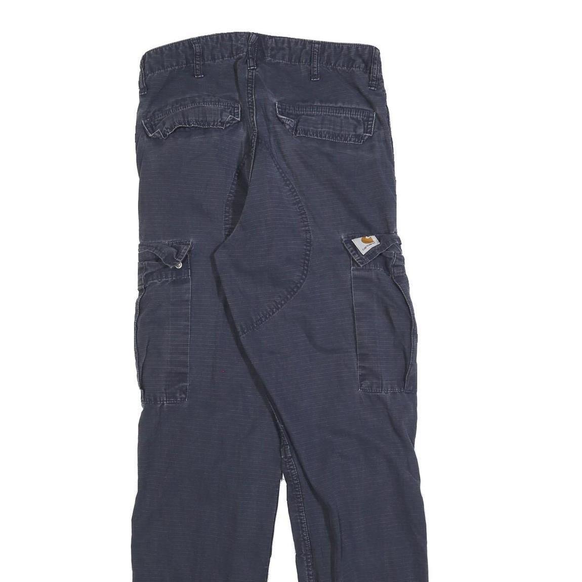 CARHARTT Mens Regular Fit Navy Blue Cargo Cotton Blend Trousers W29 L32 Durable
