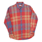 Mens Red Purple & Yellow Check Cotton Blend Shirt S Button Down Collar Long