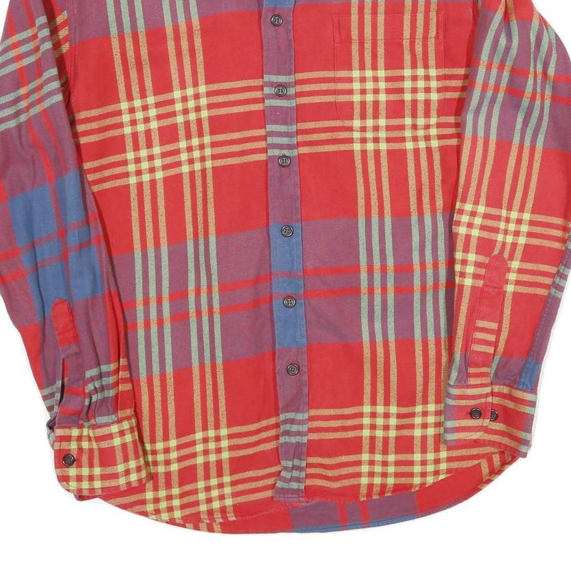 Mens Red Purple & Yellow Check Cotton Blend Shirt S Button Down Collar Long