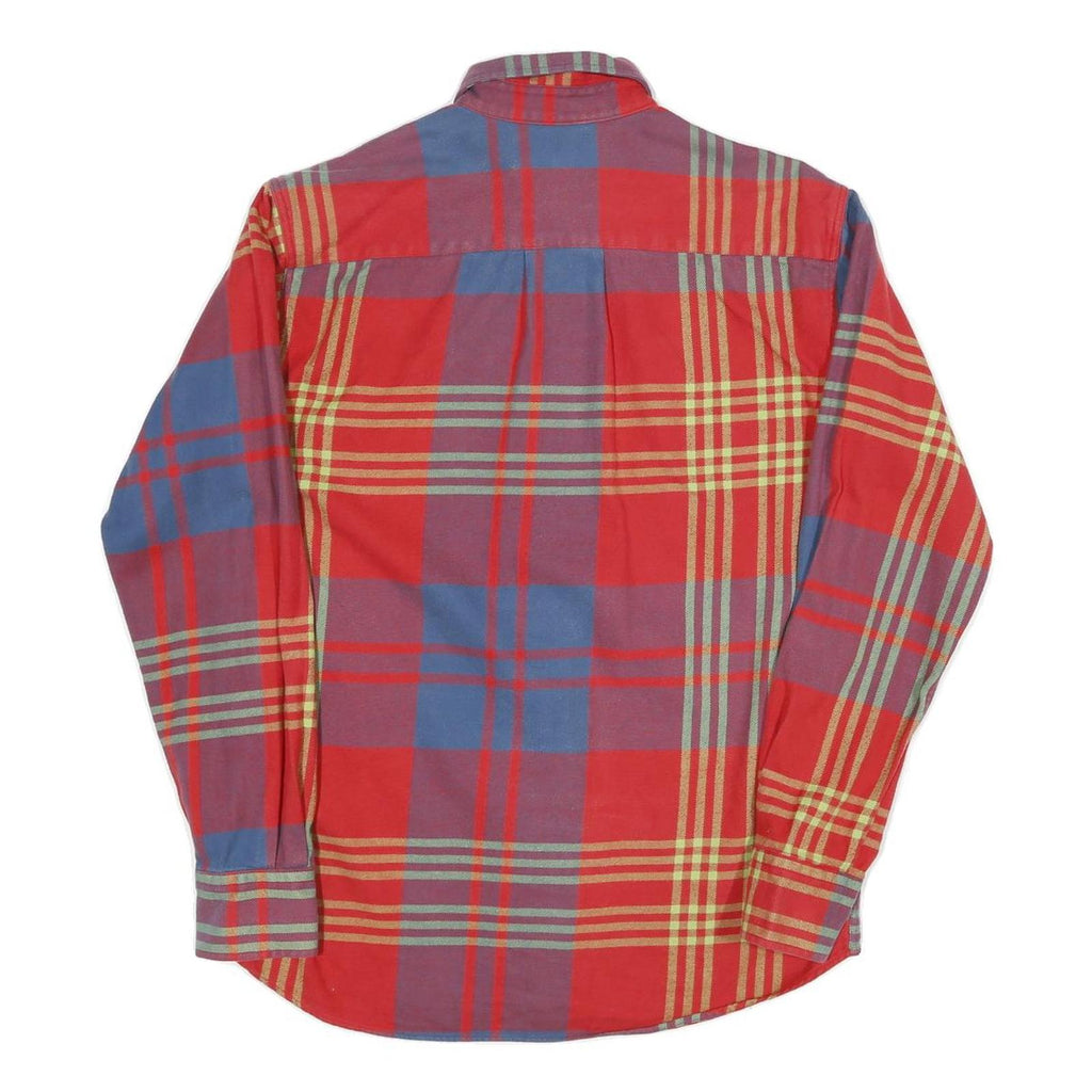 Mens Red Purple & Yellow Check Cotton Blend Shirt S Button Down Collar Long