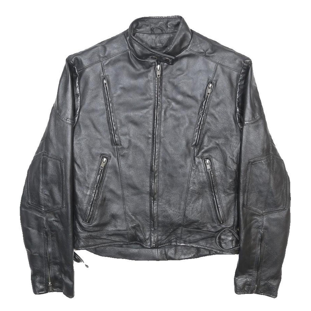 LEATHER GALLERY Womens Black Leather Zip Jacket M Leather Plain Stylish Zippered