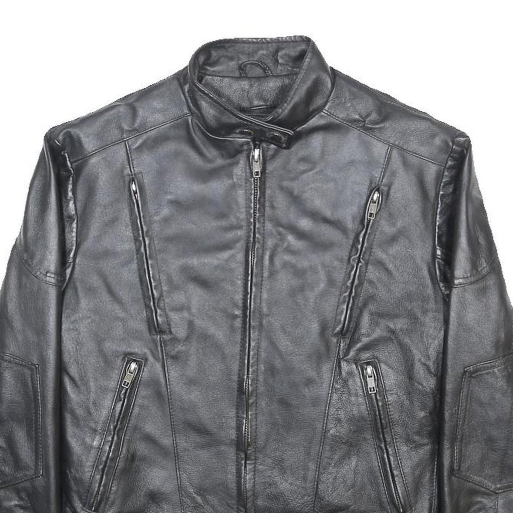 LEATHER GALLERY Womens Black Leather Zip Jacket M Leather Plain Stylish Zippered