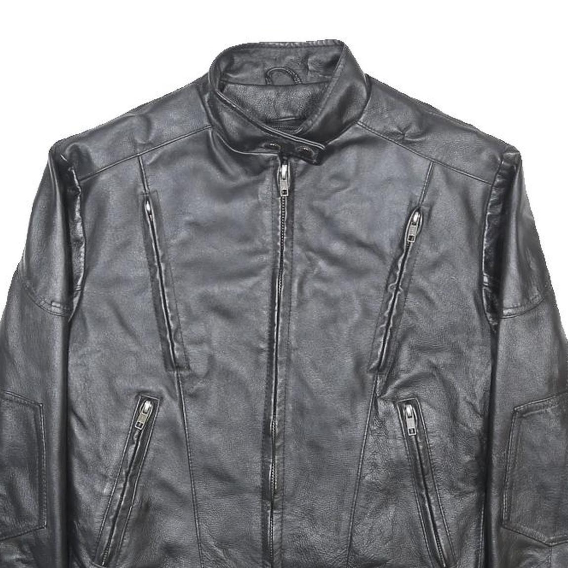 LEATHER GALLERY Womens Black Leather Zip Jacket M Leather Plain Stylish Zippered