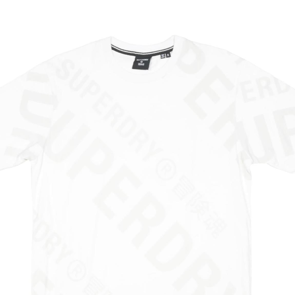 SUPERDRY Mens White Graphic T-Shirt S Short Sleeve Crew Neck Cotton Blend