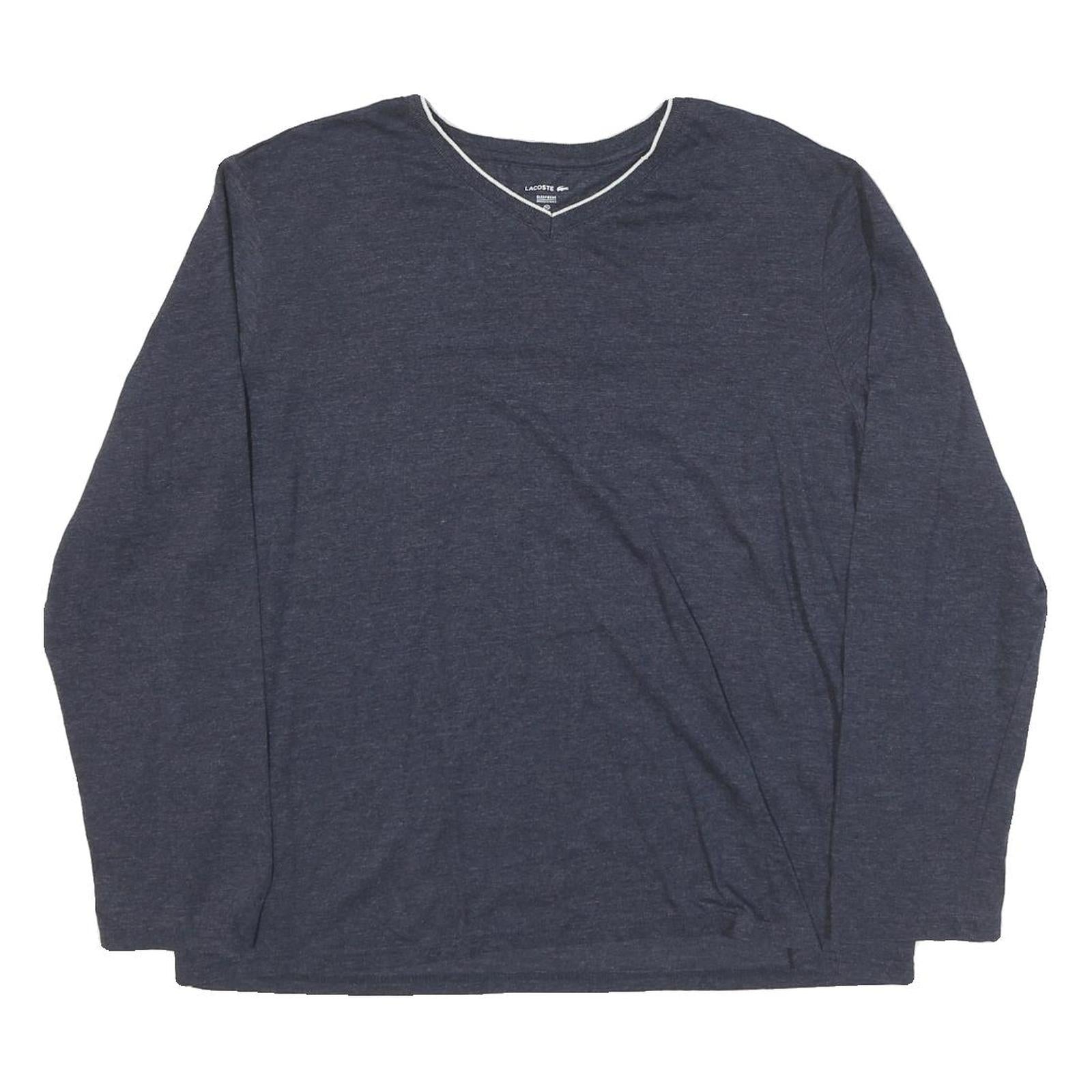 LACOSTE Mens Navy Blue Long Sleeve V-Neck Cotton Blend T-Shirt XL