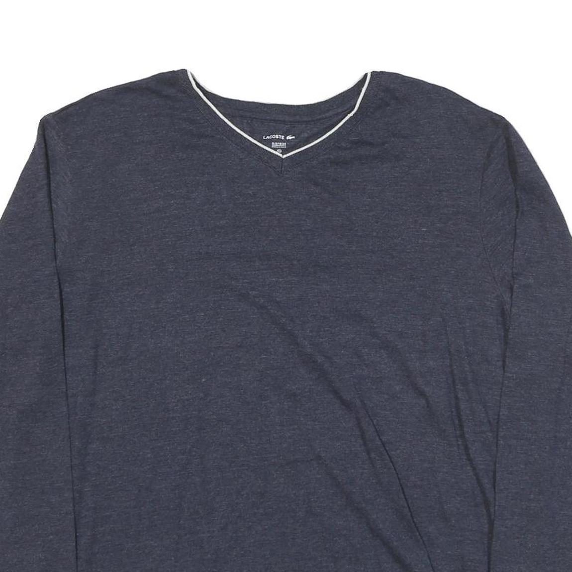 LACOSTE Mens Navy Blue Long Sleeve V-Neck Cotton Blend T-Shirt XL