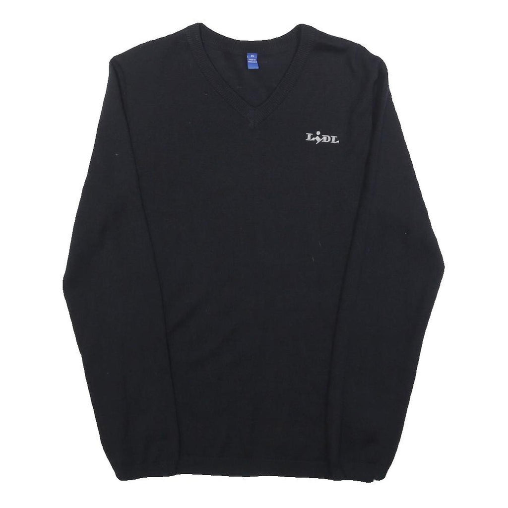 Mens Black Wool Blend V-Neck Plain Jumper XS Slim Fit Comfortable Warm