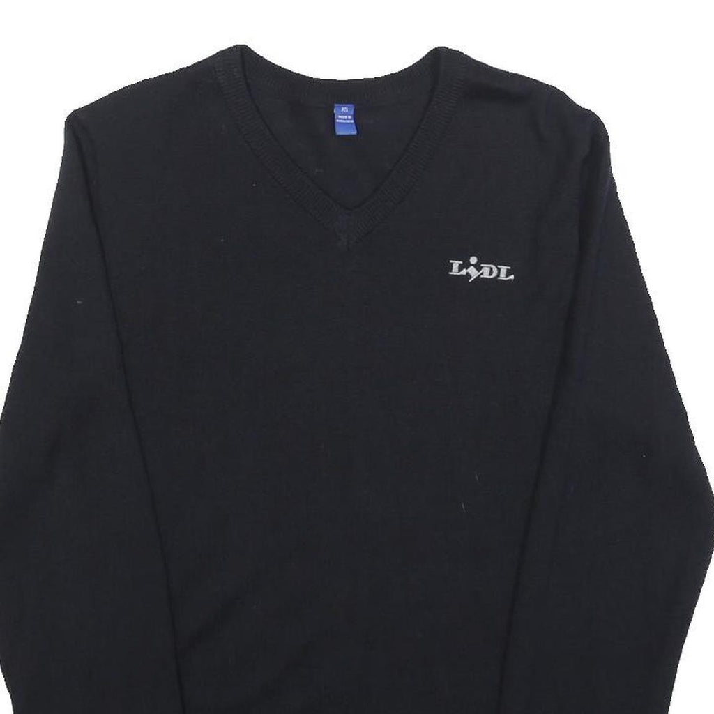 Mens Black Wool Blend V-Neck Plain Jumper XS Slim Fit Comfortable Warm