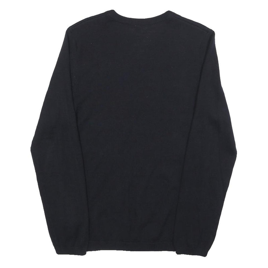 Mens Black Wool Blend V-Neck Plain Jumper XS Slim Fit Comfortable Warm