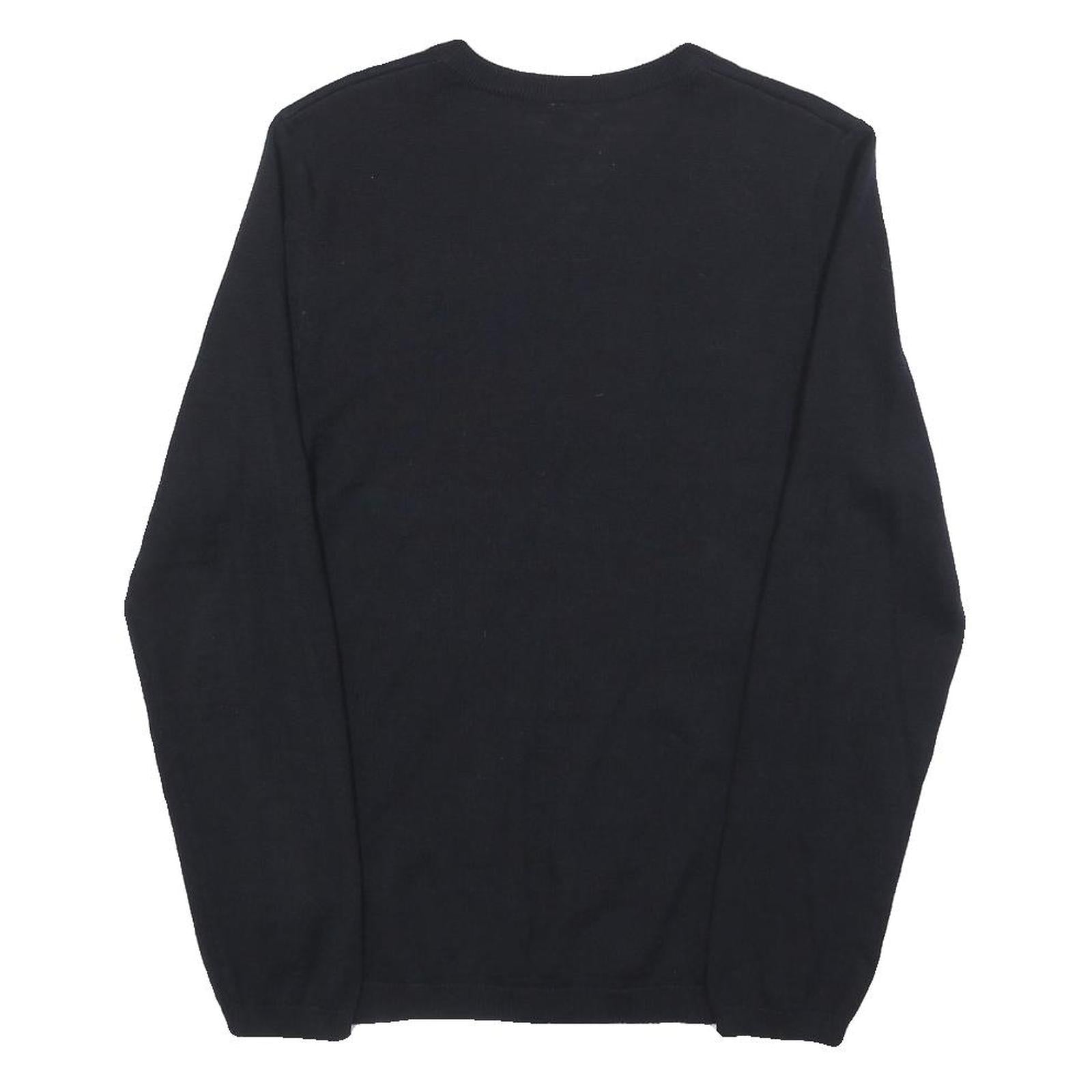 Mens Black Wool Blend V-Neck Plain Jumper XS Slim Fit Comfortable Warm