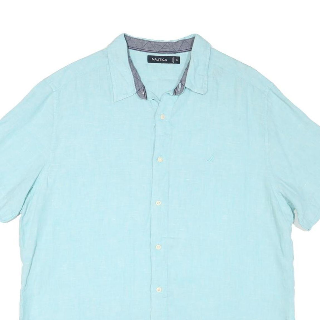 NAUTICA Mens Blue Plain Shirt XL Cotton Blend Casual Short Sleeve Comfortable