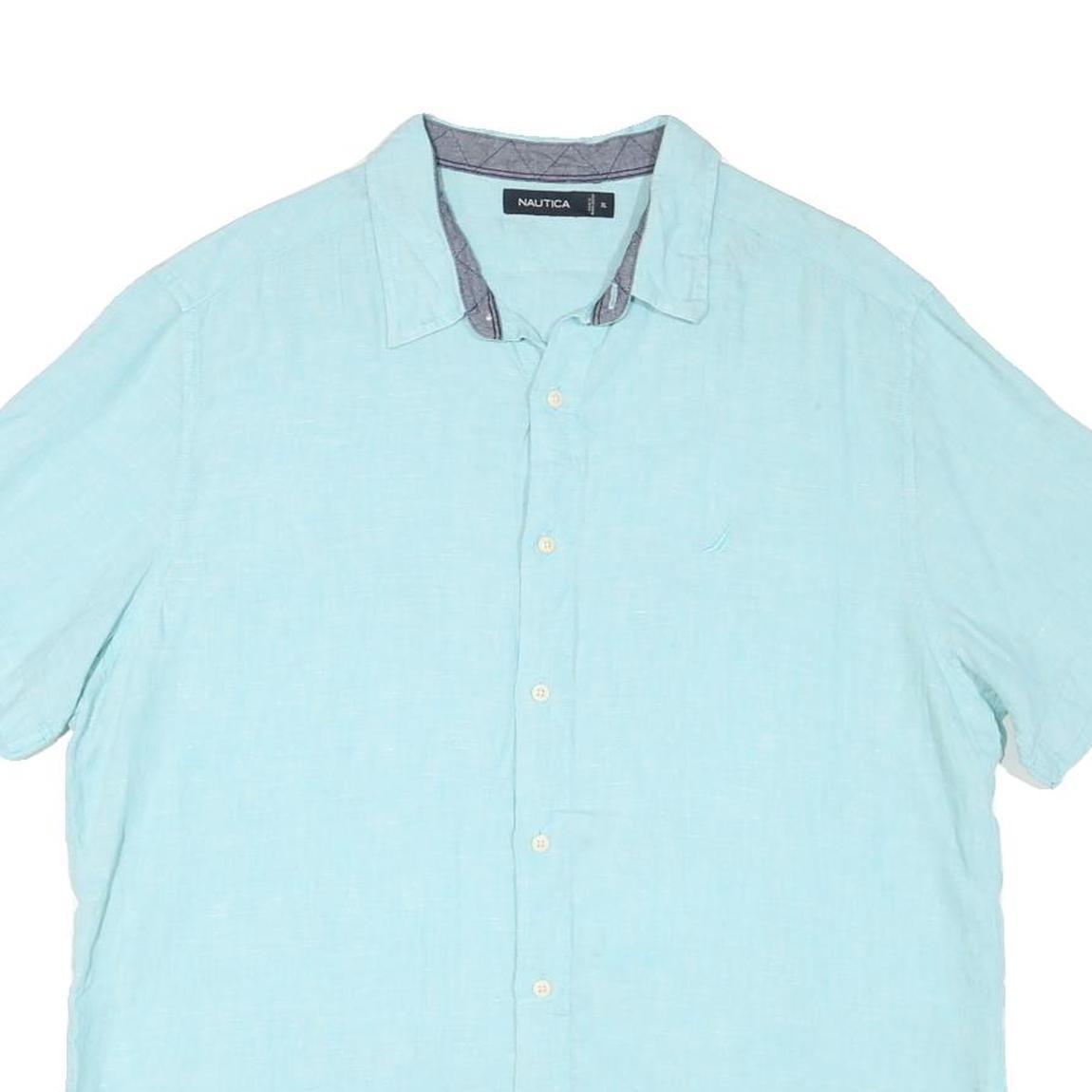 NAUTICA Mens Blue Plain Shirt XL Cotton Blend Casual Short Sleeve Comfortable