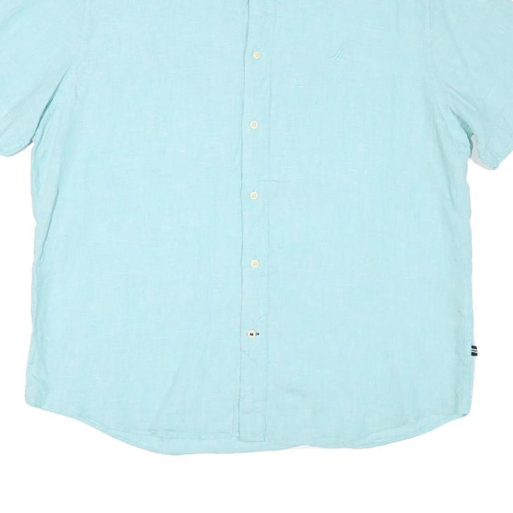 NAUTICA Mens Blue Plain Shirt XL Cotton Blend Casual Short Sleeve Comfortable
