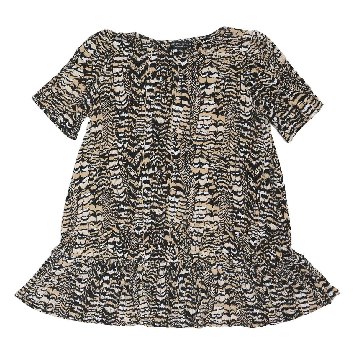 DOROTHY PERKINS Womens Beige & Black Printed Basic Top Short Sleeve Round Neck