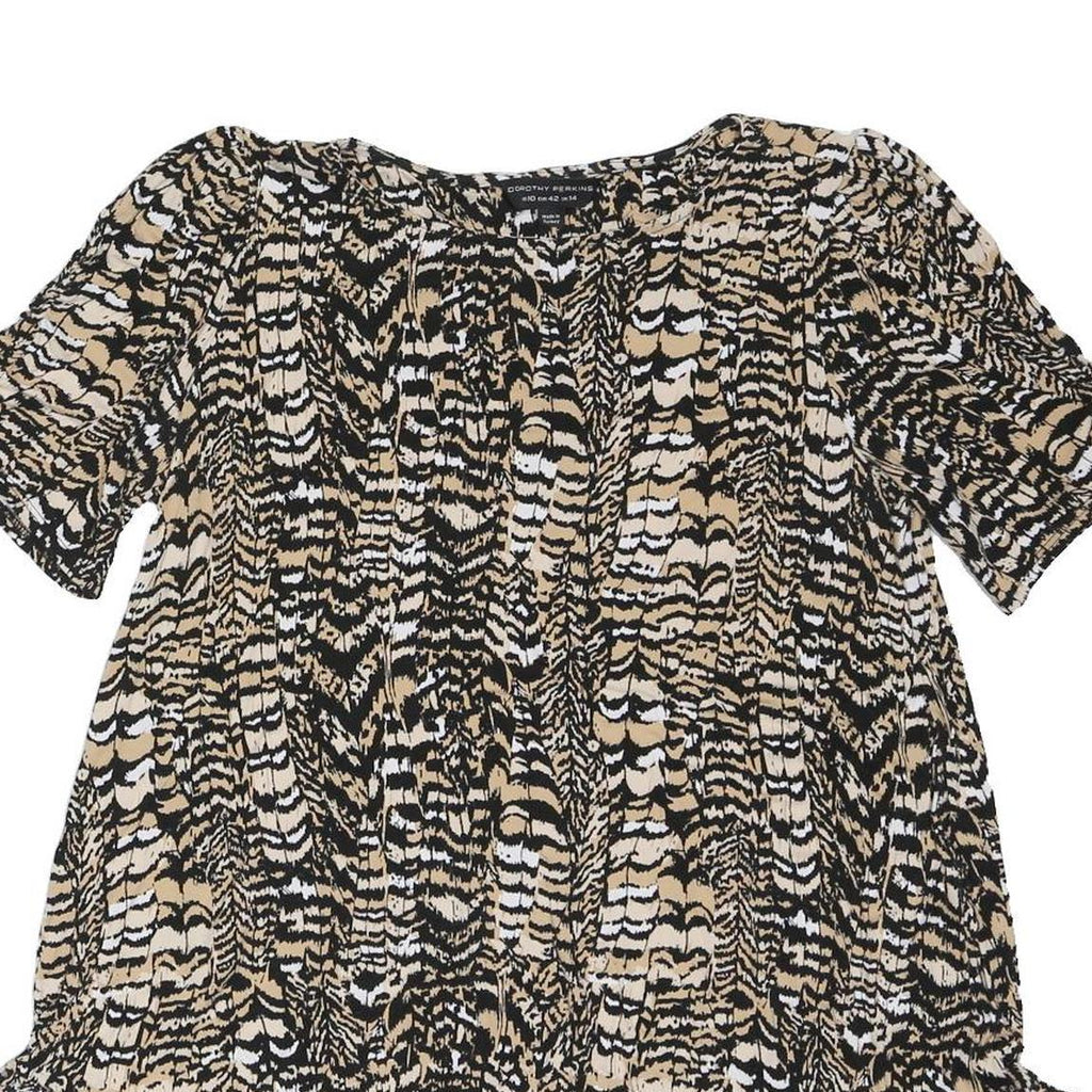 DOROTHY PERKINS Womens Beige & Black Printed Basic Top Short Sleeve Round Neck