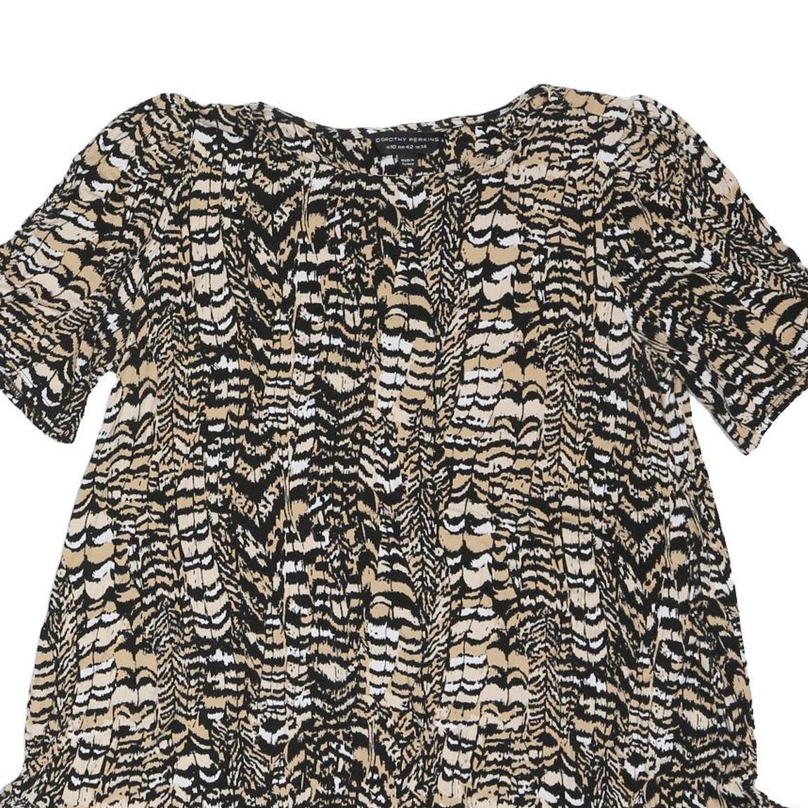 DOROTHY PERKINS Womens Beige & Black Printed Basic Top Short Sleeve Round Neck