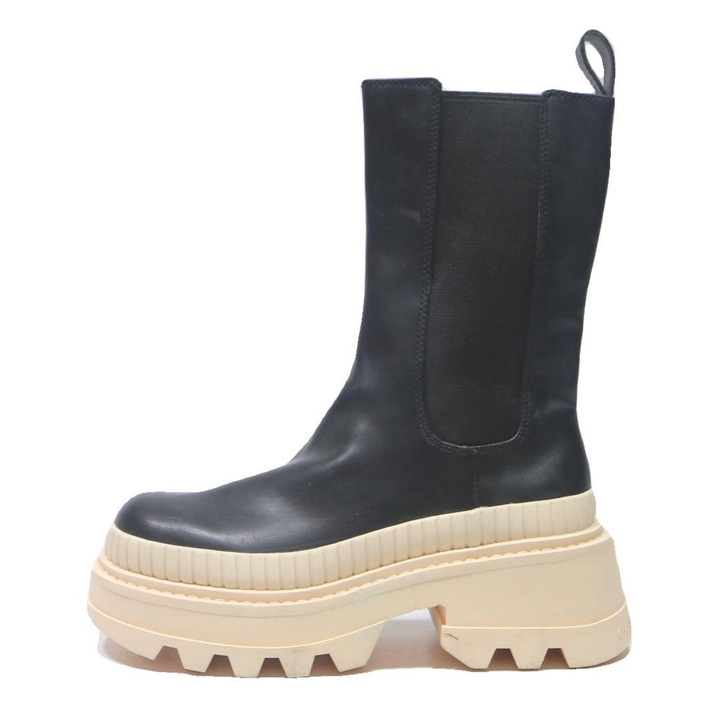 CHARLES & KEITH Womens Chelsea Boots Leather Black UK 3 Chunky Sole Trendy