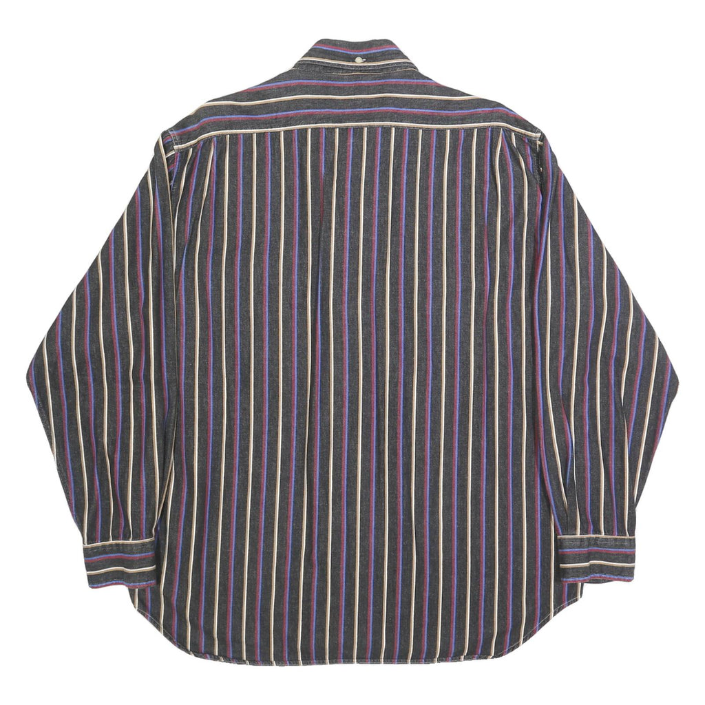 HUNT CLUB Mens Black & Blue Striped Cotton Shirt XL Button-Down Casual Long