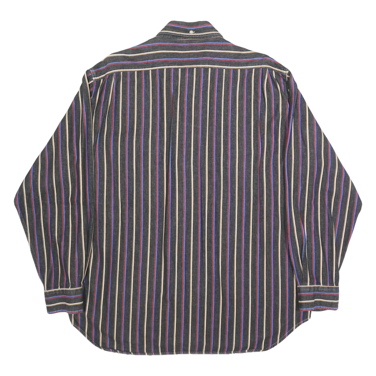 HUNT CLUB Mens Black & Blue Striped Cotton Shirt XL Button-Down Casual Long