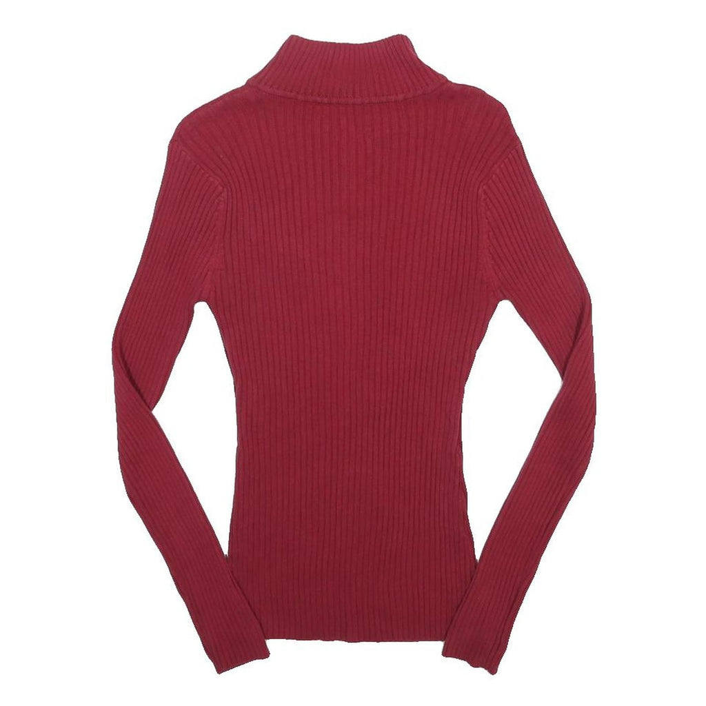 CALVIN KLEIN JEANS Womens Red Patterned Pullover Jumper Quarter Zip Rib Knit M