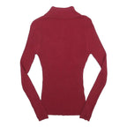 CALVIN KLEIN JEANS Womens Red Patterned Pullover Jumper Quarter Zip Rib Knit M