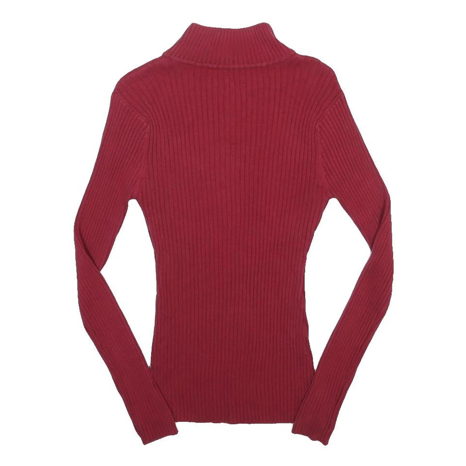 CALVIN KLEIN JEANS Womens Red Patterned Pullover Jumper Quarter Zip Rib Knit M