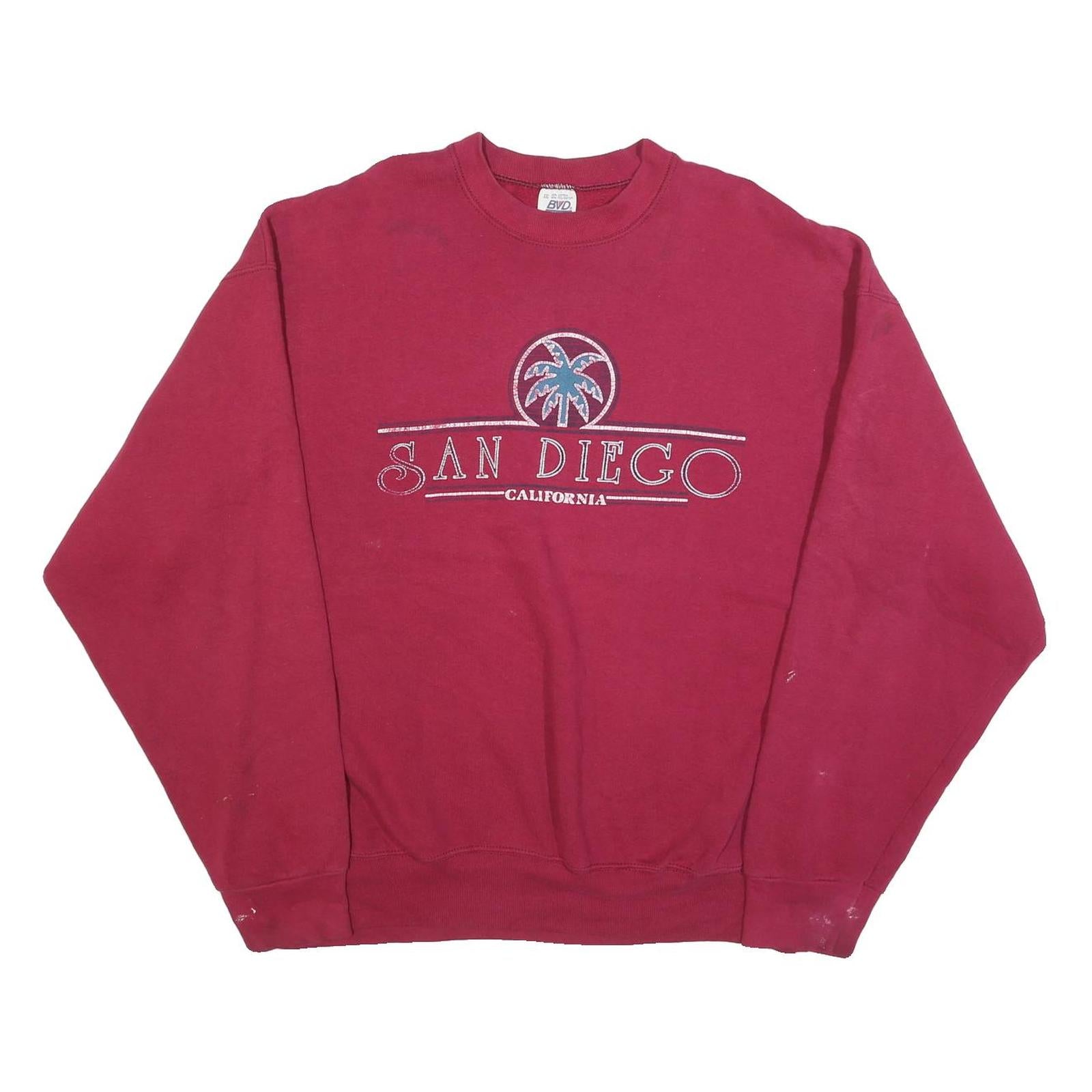 BVD Mens Red San Diego California Crew Neck 2XL Cotton Blend Sweatshirt