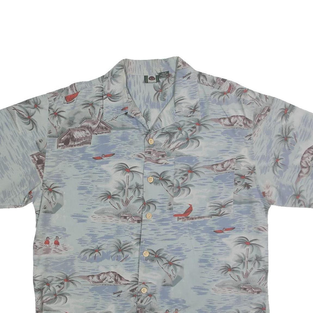 METRO Mens Blue Hawaiian Shirt L Cotton Tropical Print Casual Summer