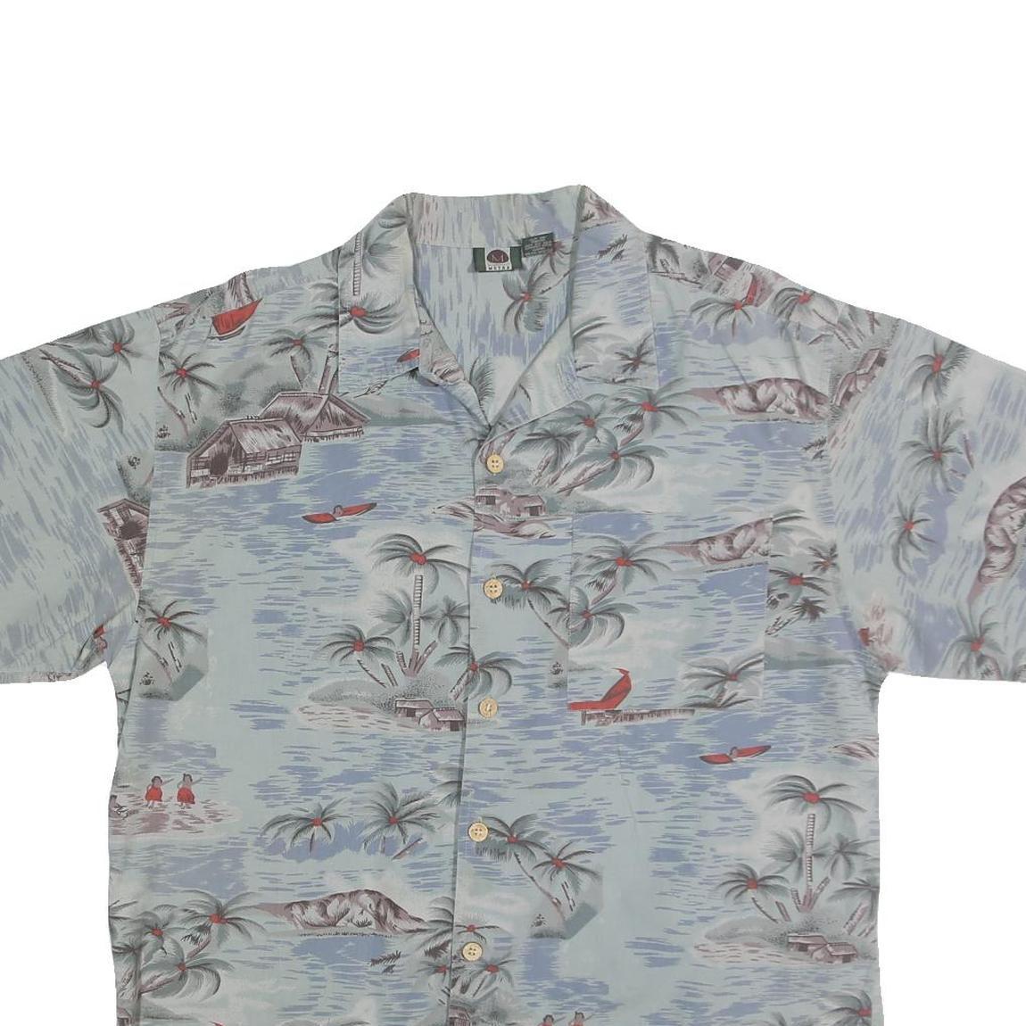 METRO Mens Blue Hawaiian Shirt L Cotton Tropical Print Casual Summer