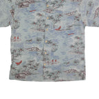 METRO Mens Blue Hawaiian Shirt L Cotton Tropical Print Casual Summer
