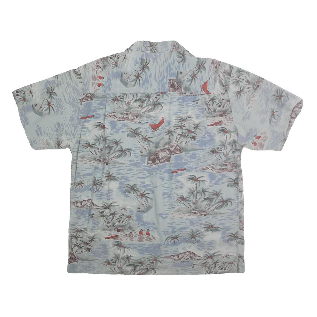 METRO Mens Blue Hawaiian Shirt L Cotton Tropical Print Casual Summer