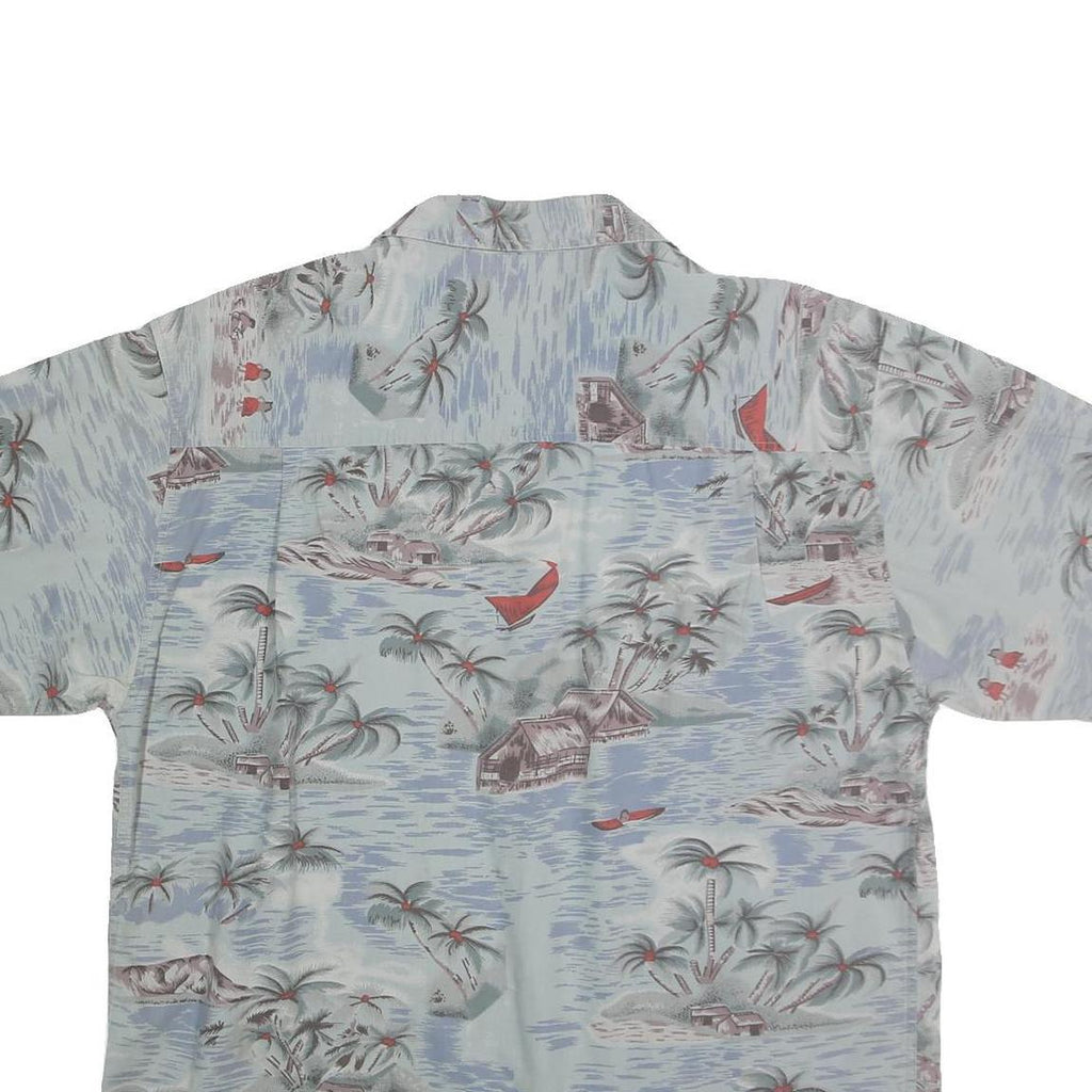 METRO Mens Blue Hawaiian Shirt L Cotton Tropical Print Casual Summer