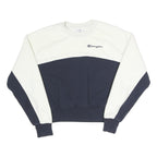 CHAMPION Womens White & Navy Crew Neck XS Colourblock Sweatshirt Pullover